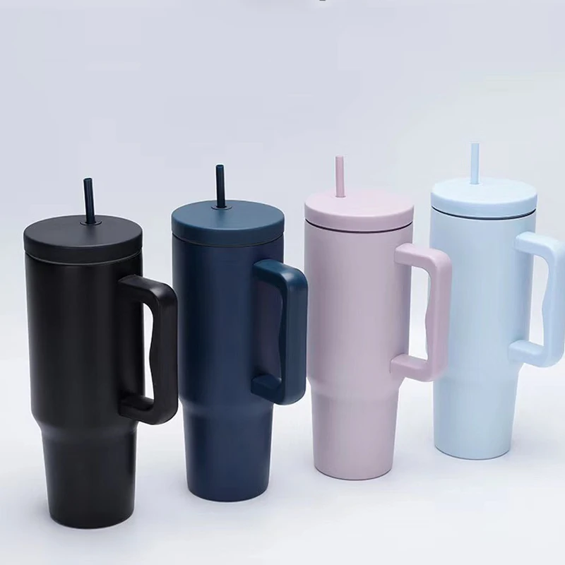 1Pc 40oz Stainless Steel Leopard Print Cup with Straw Portable Car Cup Large Capacity Water Cup