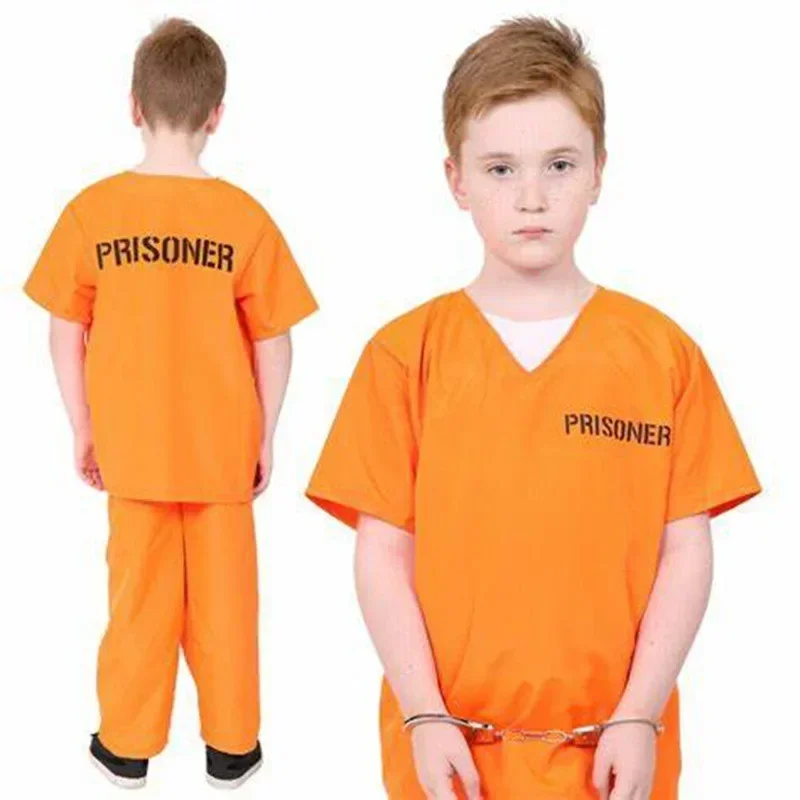 Costume da prigioniero adulto tuta da prigioniero arancione completo da Jailbird per Costume da prigioniero arancione di Halloween Costume da uomo