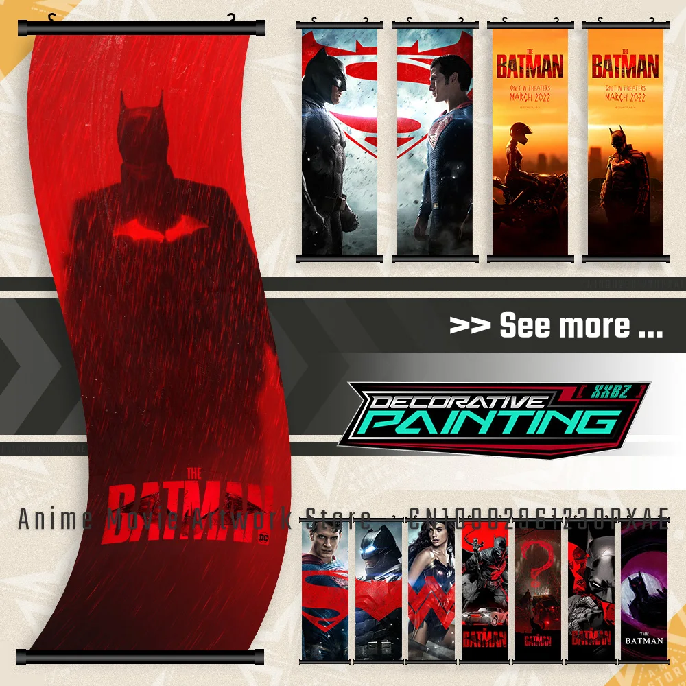 

Batman Movie Print Scroll Pictures Justice League Figures Canvas Home Decor Poster Hanging Painting Bedside Background Wall Art