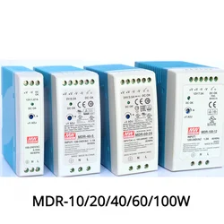Industrial DIN Rail Mounted Switch Power Supply MDR Series - 5/12/24V Output Options 10W to 100W for Railway Applications