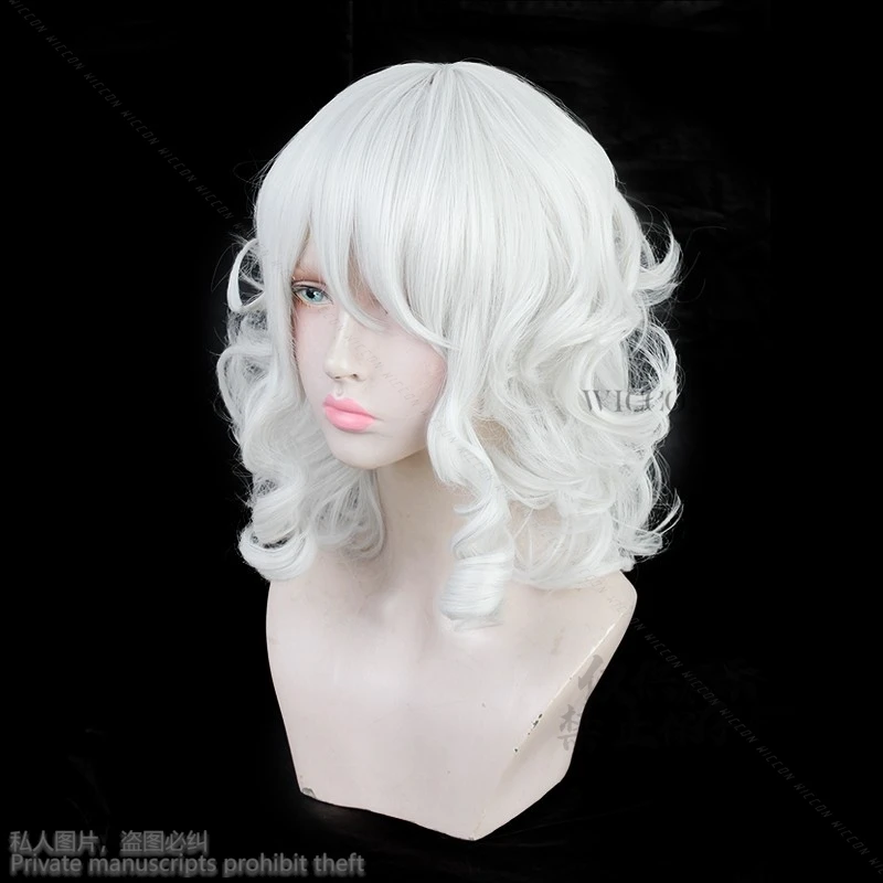 Game Helltaker The Awesome Demon Modeus Anime Roleplaying Cosplay Wig White Curly Hair Cute Cos Modeus The Lustful Demon Cos