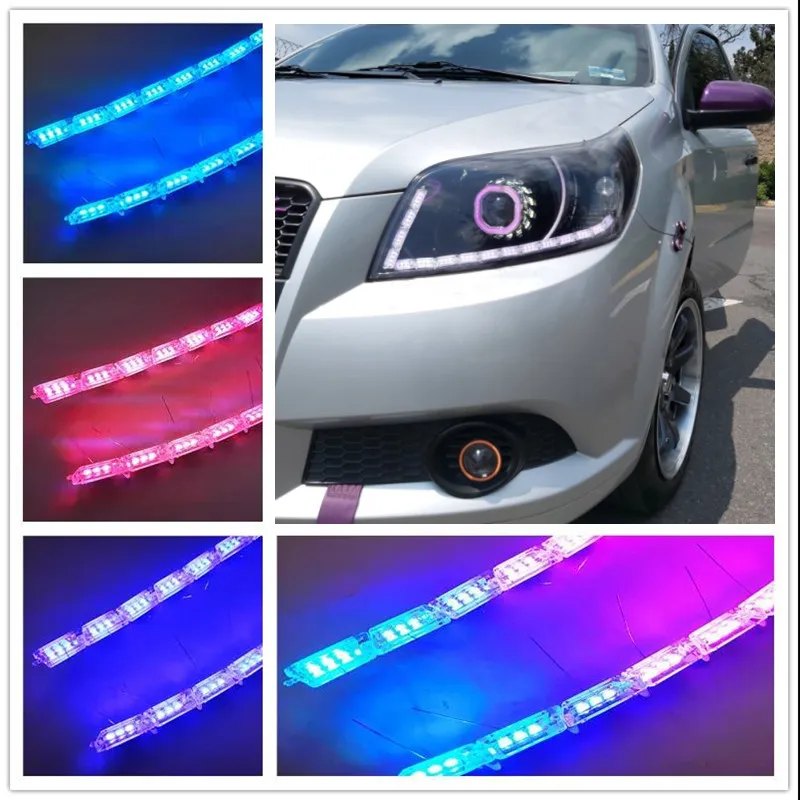 

2pcs Car LED DRL Lamp Strip Flowing Daytime Running Lights RGB APP Remote 12V Flexible Waterproof Headlight Turn Signal Light