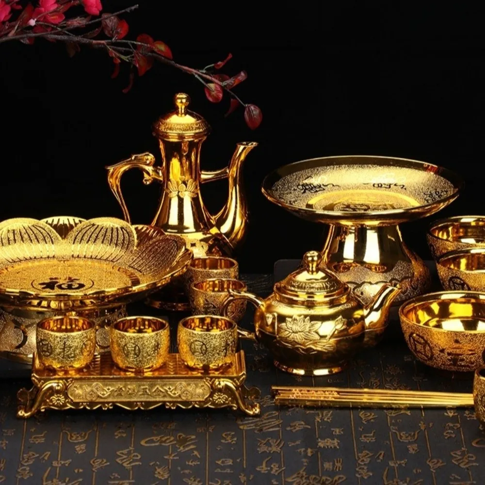 New Vintage Golden Lotus Tray Decorative Ornament Offering Plate Household Classic Fruit Tray Home Decoration
