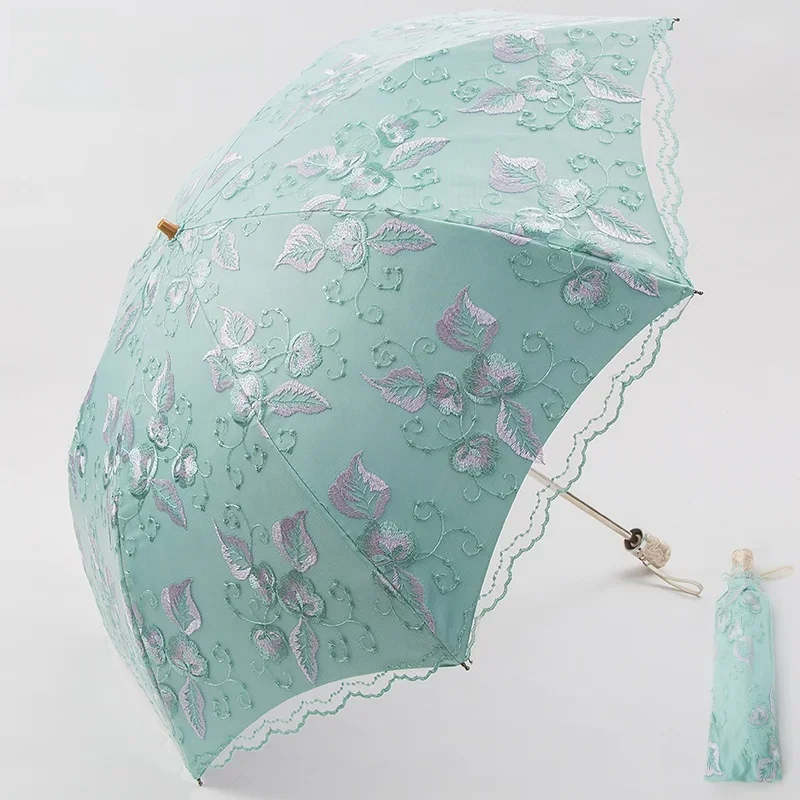 Princess Style Sunshade Umbrella Women's Embroidered Lace Umbrella UV Protection Sun Blocking Black Glue Rain And Sun Umbrella