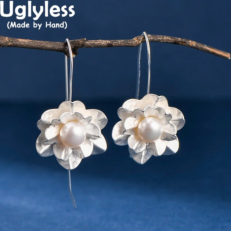 

Uglyless Blooming Silver Flowers Ear Lines for Women Elegant Floral Earrings Natural Pearls Earrings 925 Sterling Silver Brincos