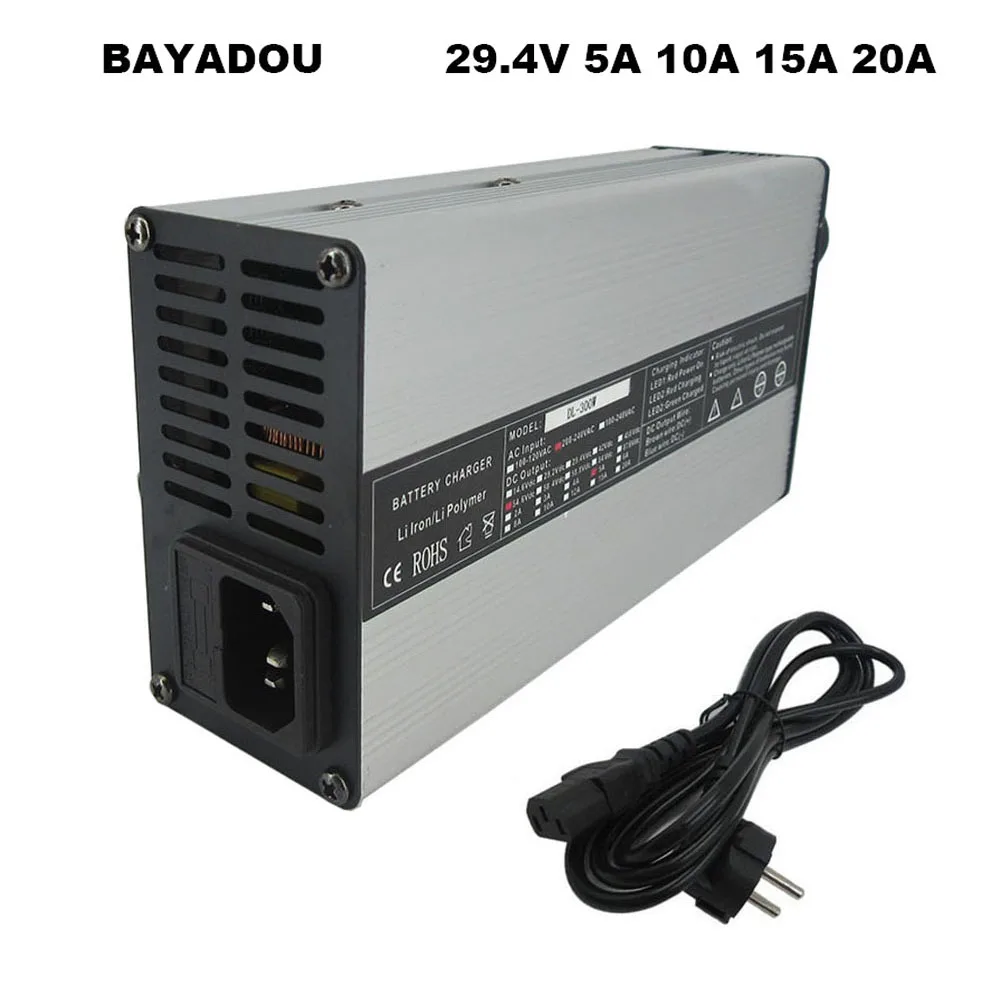 24V 29.4V 5A 10A 15A 20A Li-ion Lithium Fast Charger 24 Volt 7S 30AH 40AH 50AH RV Battery Charger XT60 XT90 XLRM DC Connector
