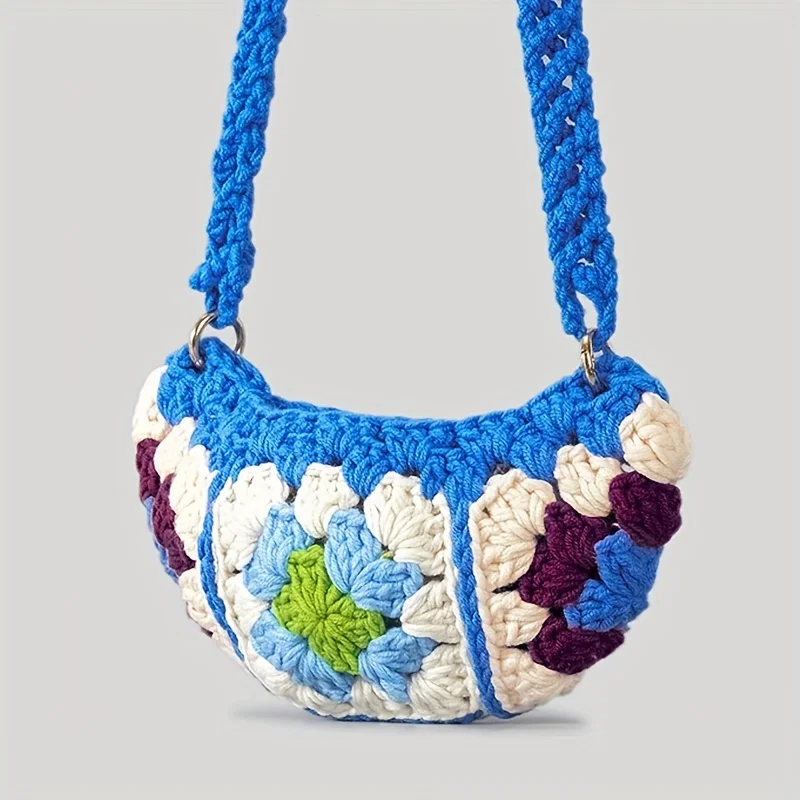 Bohemian Granny Square Crossbody Bags para mulheres, Designer Crochet Shoulder Bags, Hobos de malha, Messenger Bag, Small Phone Purses