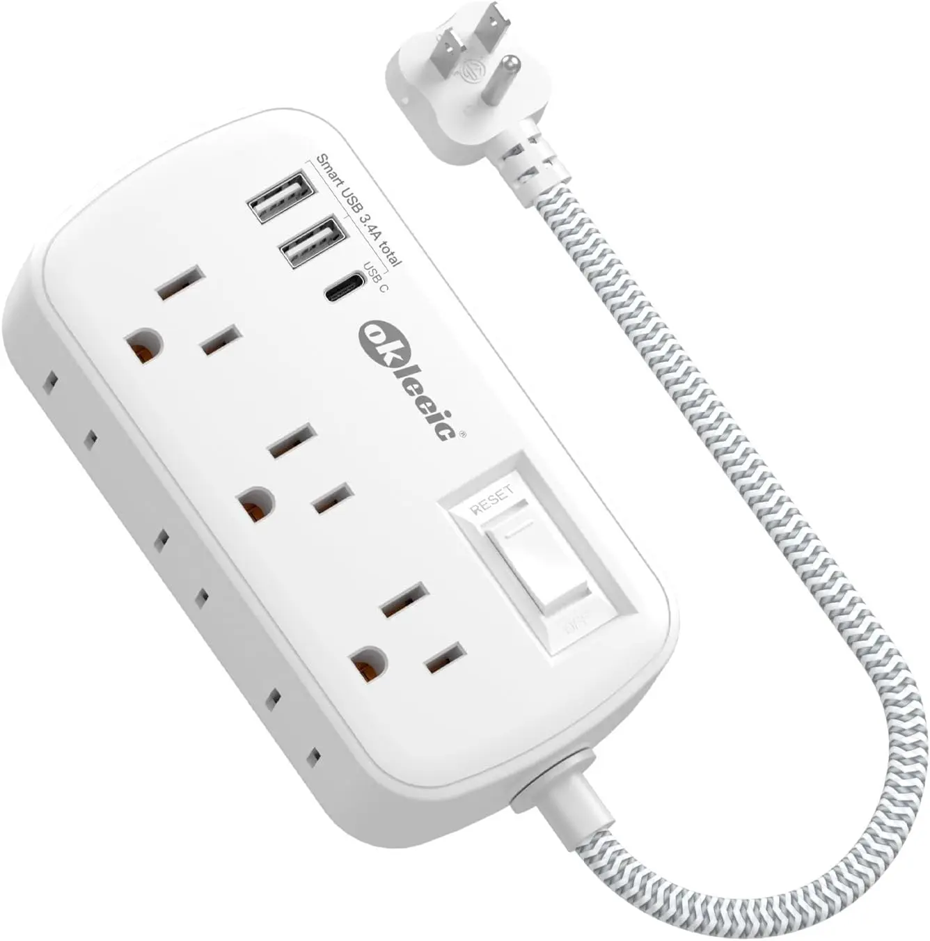 

Сетевой фильтр-удлинитель 1 фут с 6 розетками и 3 USB-портами, защита от перенапряжения для дома, офиса, общежития, белый