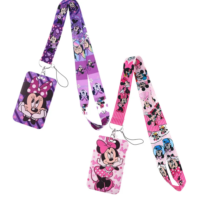 Cartoon Animation Disney Mickey Mouse Mobile Phone Lanyard PVC Card Sleeve Hanging Neck ID Card Student Campus Card Gift