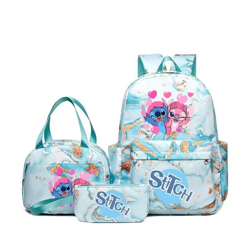 3pcs Stitch Disney Anime Backpack Set With Lunch Bag And Pencil Bag, Large Capacity Lightweight And Breathable Outdoor Daypack