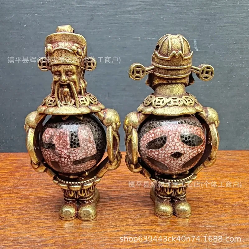 Antique Tibetan-Style Double-Sided Copper Inlaid With And Eye Beads, A Decorative Piece God Of