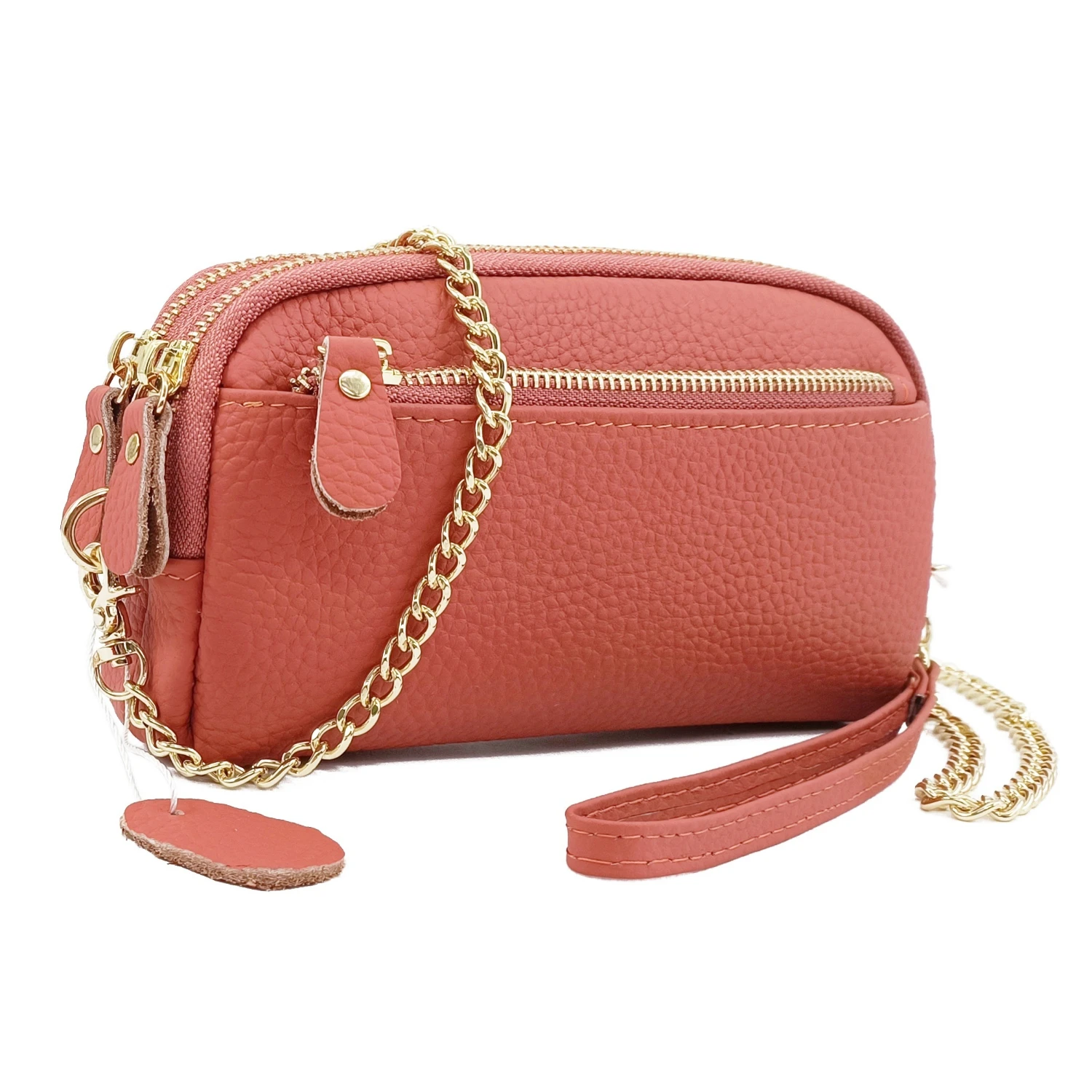 

Womens Elegant Leather Small Shoulder Bag, Solid Color With Golden Chain, Mini Crossbody Purse Pad pouch Shoe bag Bubble mailers