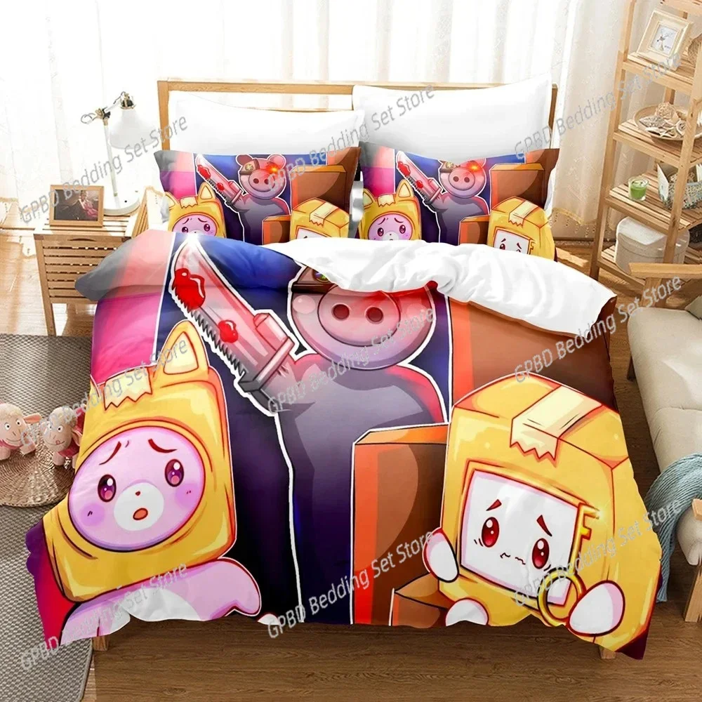 3D Print Cartoon Lanky-box Foxy Boxy Bedding Set,Duvet Cover Bed Set Quilt Cover Pillowcase,King Queen Twin Size Boys Girl Adult