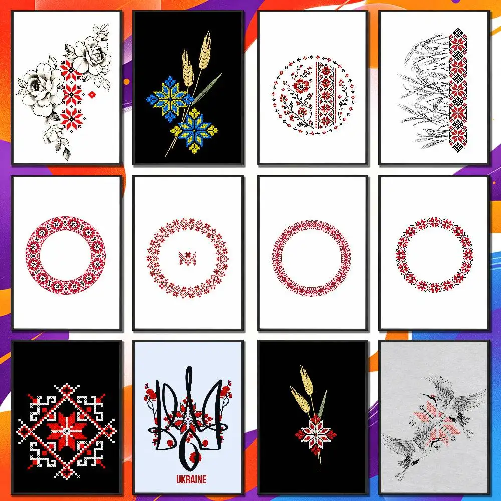 For Ukrainian Embroidery Patterns Poster Cover Wall Sticker Bedroom Custom Self-adhesive Decoration Fans Playbill