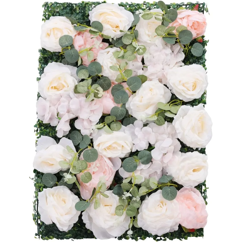 6 Pcs Flower Wall Panel Floral Backdrop Pink and White Flower Wall DecorSilk Rose Wall Artificial Flower Faux Flower Panel