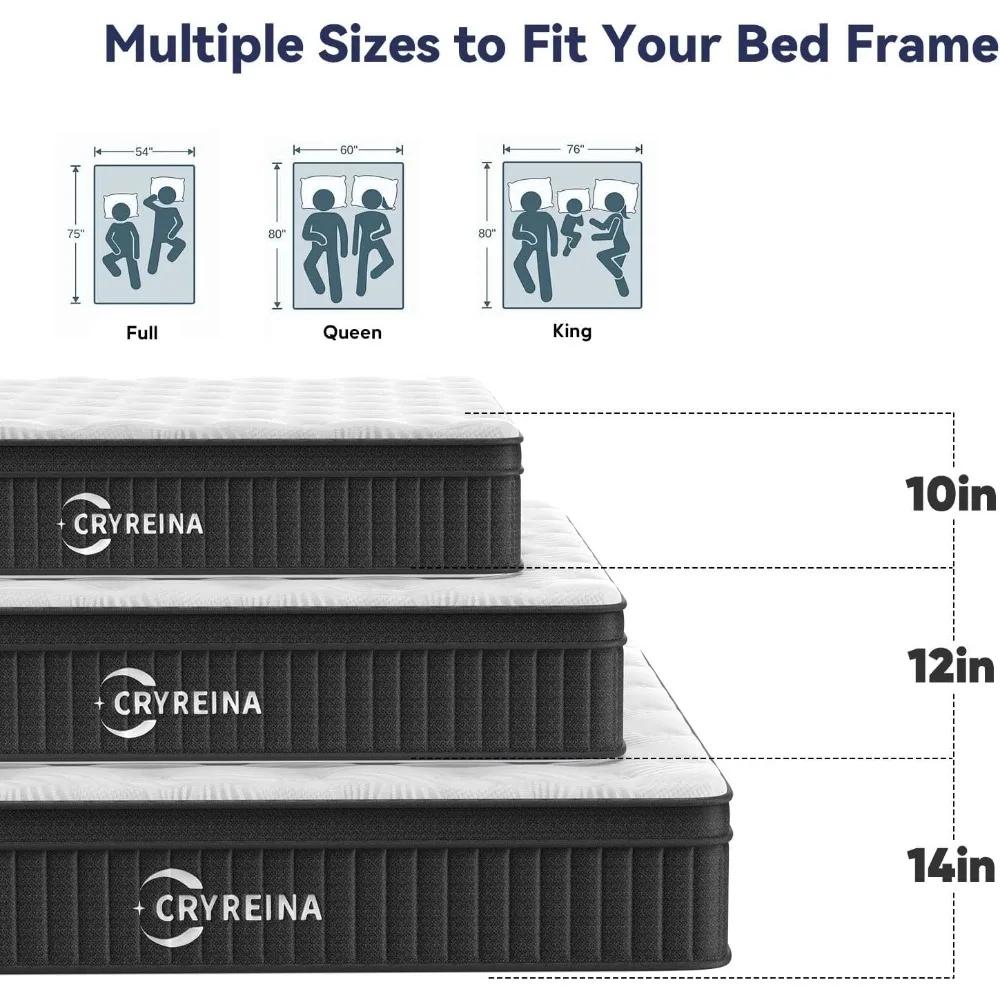 مرتبة هجينة بحجم كوين مقاس 12 بوصة مع نوابض جيب لدعم متوسط الشدة وتخفيف الضغط