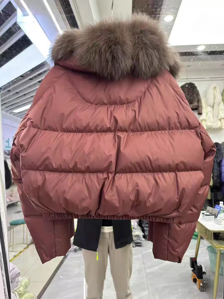Large Natural Fox Fur Collar 90% White Duck Down Jacket Women Winter Short Waterproof PU Puffer Coat Female Thick Parkas view 6
