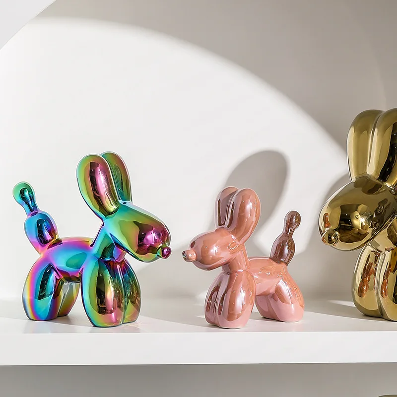 Ceramic Crafts Figurines Home Decor Electroplated Balloon Dog Desktop Decoration Ornaments