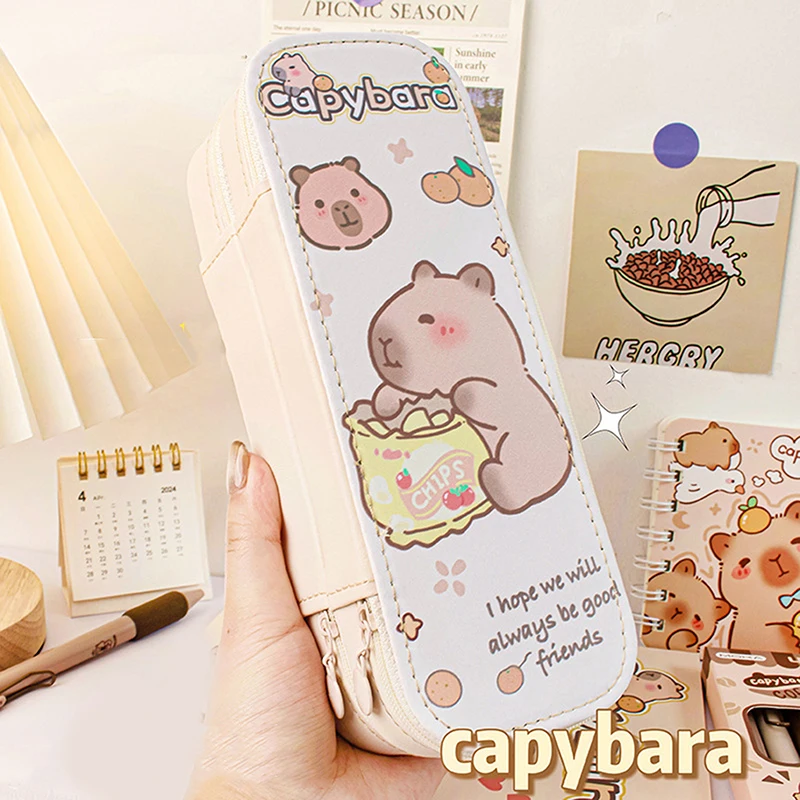 Mehr schicht ige Capybara Briefpapier Tasche Cartoon Bleistift Tasche multifunktion ale Aufbewahrung koffer niedlichen Stift beutel tragbare Schul bedarf