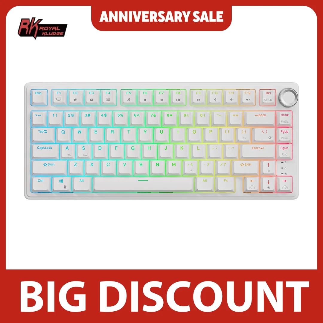 

RK Royal Kludge R75 English Mechanical Keyboard 81 Key Hot-Swappable Gasket Structure RGB Wired Gaming Keyboard with PBT keycaps