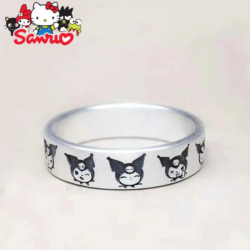 Sanrio Kuromi White Copper Plated S925 Silver Couple Ring Male Female Pattern Anime Protagonist Adjustable Gift for Girlfriend