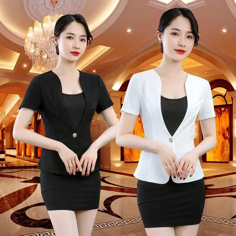 Ladies' Black And White Work Clothes Hotel Waiters Massage And Beauty Salons Nail Salons Foot Baths Saunas Technician Sets