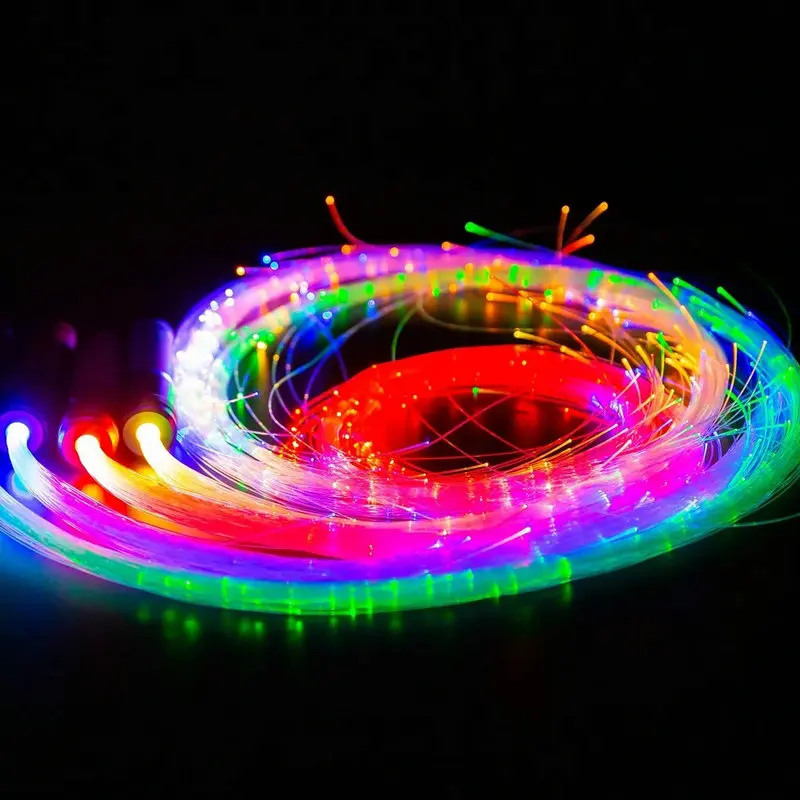 Akumulatorowa lampa błyskowa LED światłowodowa 360 °   Obrotowe bicze optyczne Multicolor Disco RGB Dancing Glowing Whip Sparkle Flow string