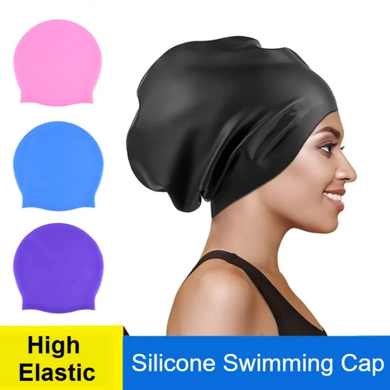

Silicone Swimming Cap Women Female Long Hair Extra Large Size Stretchy Waterproof Swim Hat Comfortable High Elastic Beach Summer