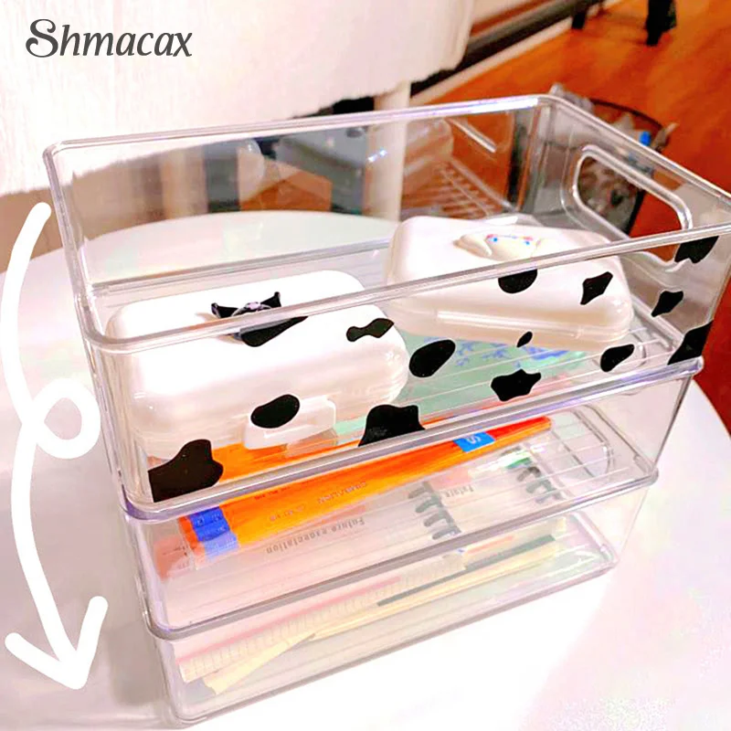1pc Plastic Crisper Transparent Box Refrigerator Crisper Storage Box Cosmetic Storage Kitchen Acrylic Desktop Storage Box