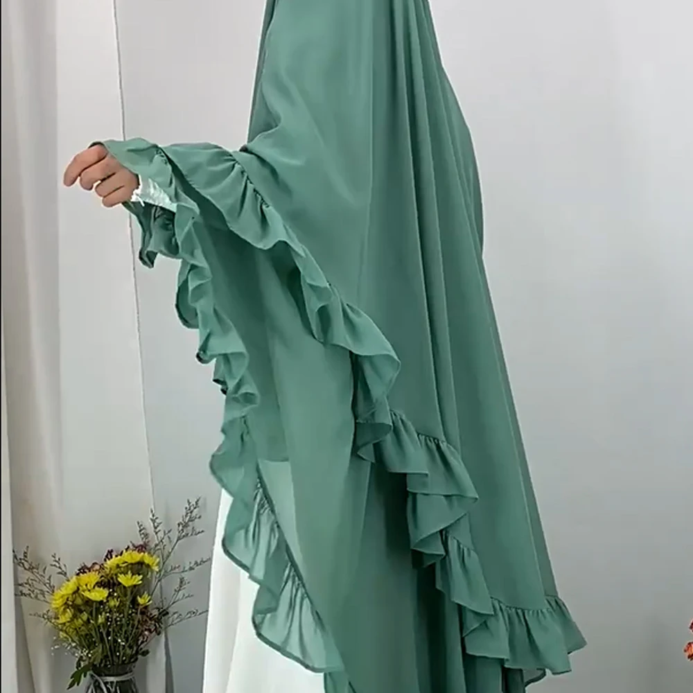 

Eid Djellaba Khimar Muslim Women Ruffle Long Niqab Abaya Dubai Turkey Kaftan Islam Clothing Saudi Arab Robe Ramadan Prayer Hijab