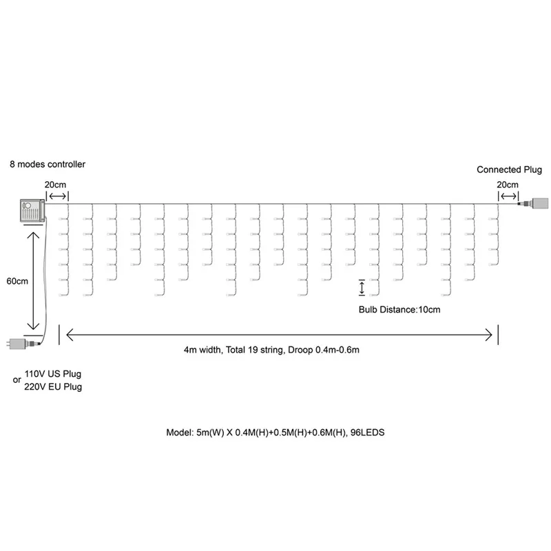 220V 110V Connectable Icicle String Lights Waterproof Christmas Icicle Lights Outdoor
