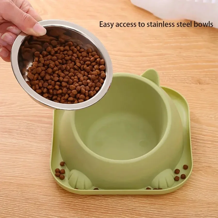 Stainless Steel Pet Cat/Dog Bowl with Square Base Anti-spill and Ant-proof Design Cat Bowl