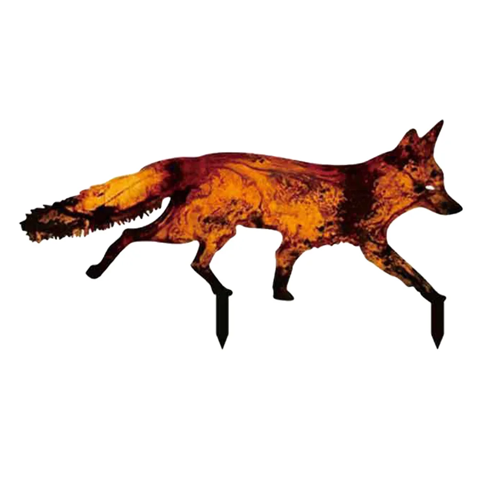 

Lawn Fox Stake Iron Garden Insert Decor for Outdoor Yard Courtyard Metal Animal Ground Decoration Hollow Design