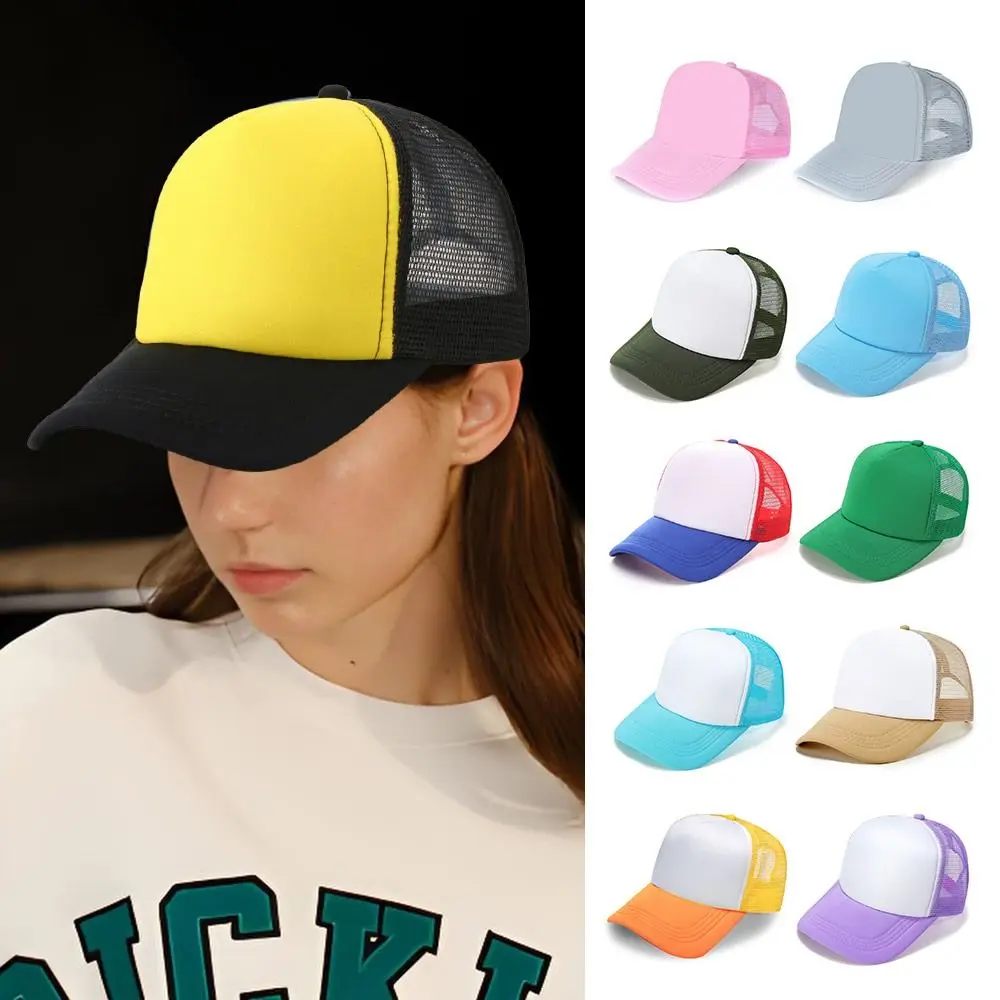 ユニセックススポンジメッシュ野球帽つば広調節可能なサンバイザー帽子通気性トラック運転手帽子アウトドアスポーツ