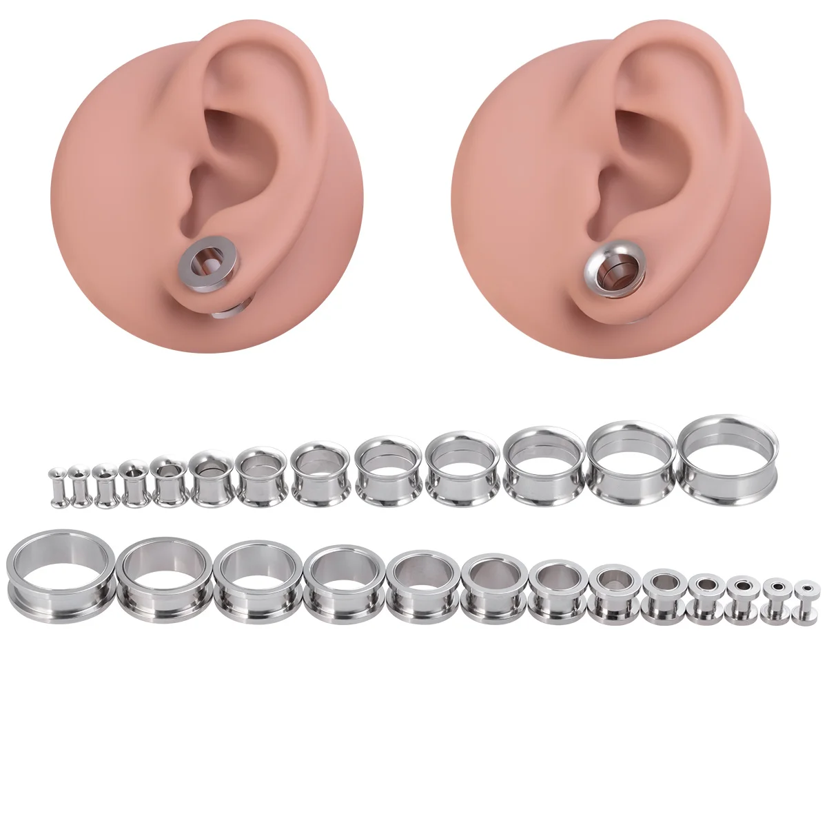 2pcs 3mm-225mm Stainless Steel Double Flared Flesh Tunnel Soft Ear Plugs Ear Gauges Expander Stretcher Earlets Piercing Jewelry