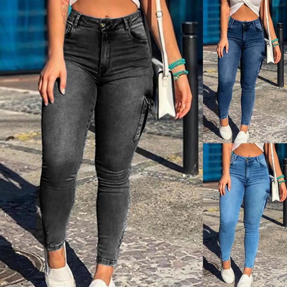 

Popular Cargo Jeans Bodycon Long Trousers Zipper Cuff Pockets Skinny Jeans