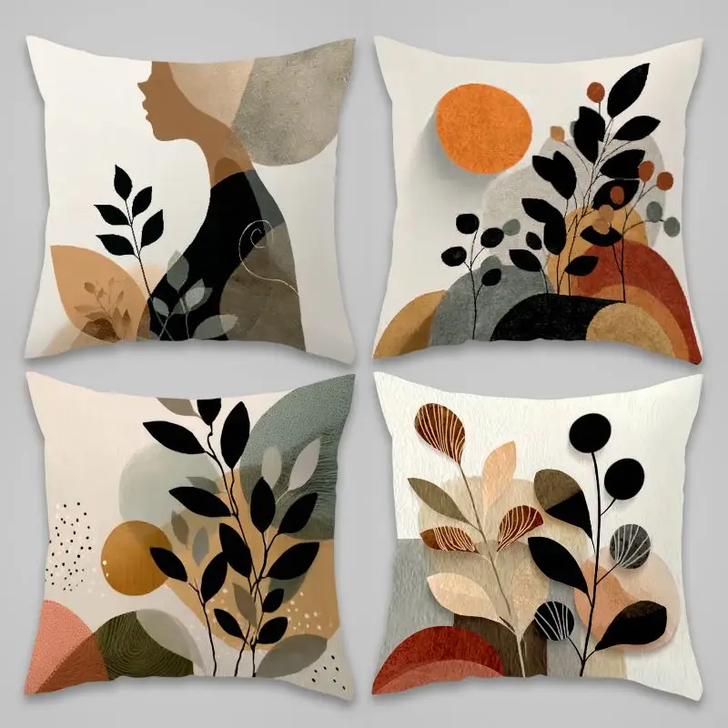 4pcs Modern Abstract Botanical Pillowcase Set Cushion Cover Throw Pillow Case Decor Boho Geometric Scandinavian Print 45x45cm Ho