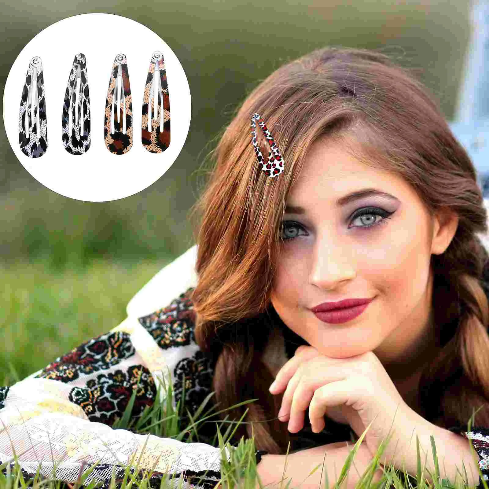 Leopard Hair Pin Snap Clip Hairpin Hairgrips Women Button Alloy Accessories Women's Barrettes