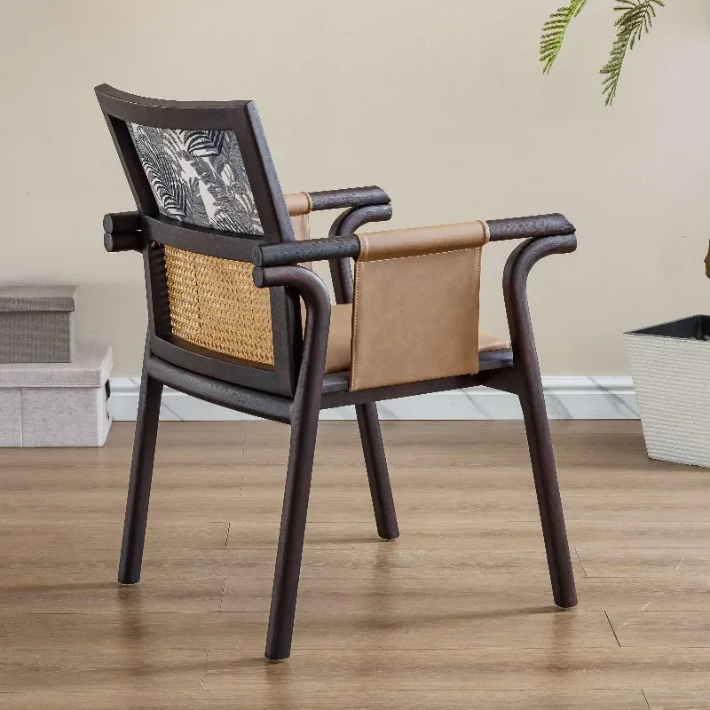 Solid wood back chair, simple armrest dining chair, casual Nordic study chair, wabi-sabi wind home medieval solid wood chair