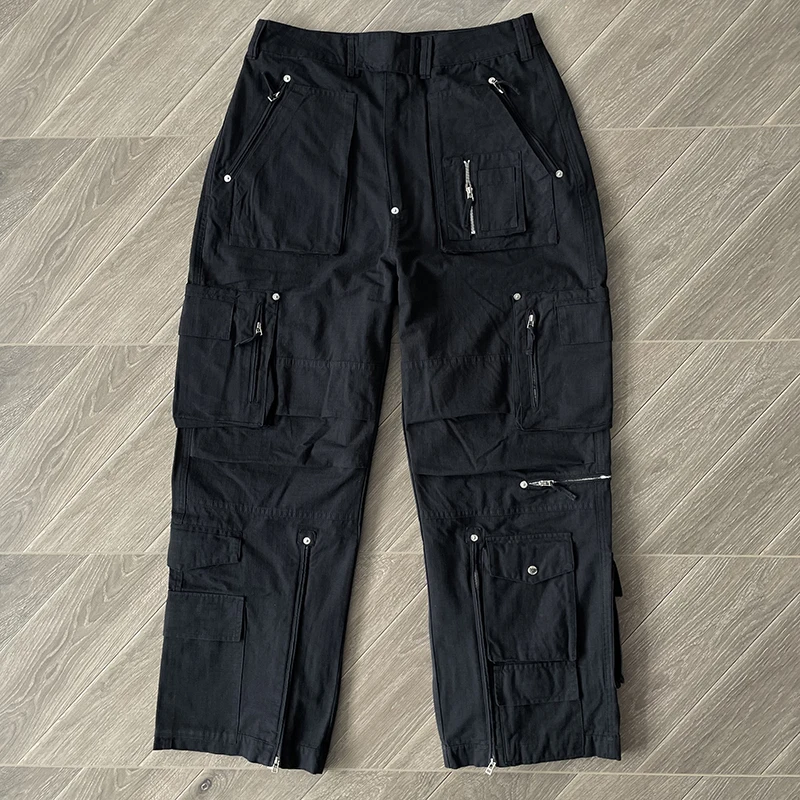 Project Capri Street Casual Pants Tactical Cargo Pockets Flared Straight Leg Long-pants Men's Trend New Sport Trousers