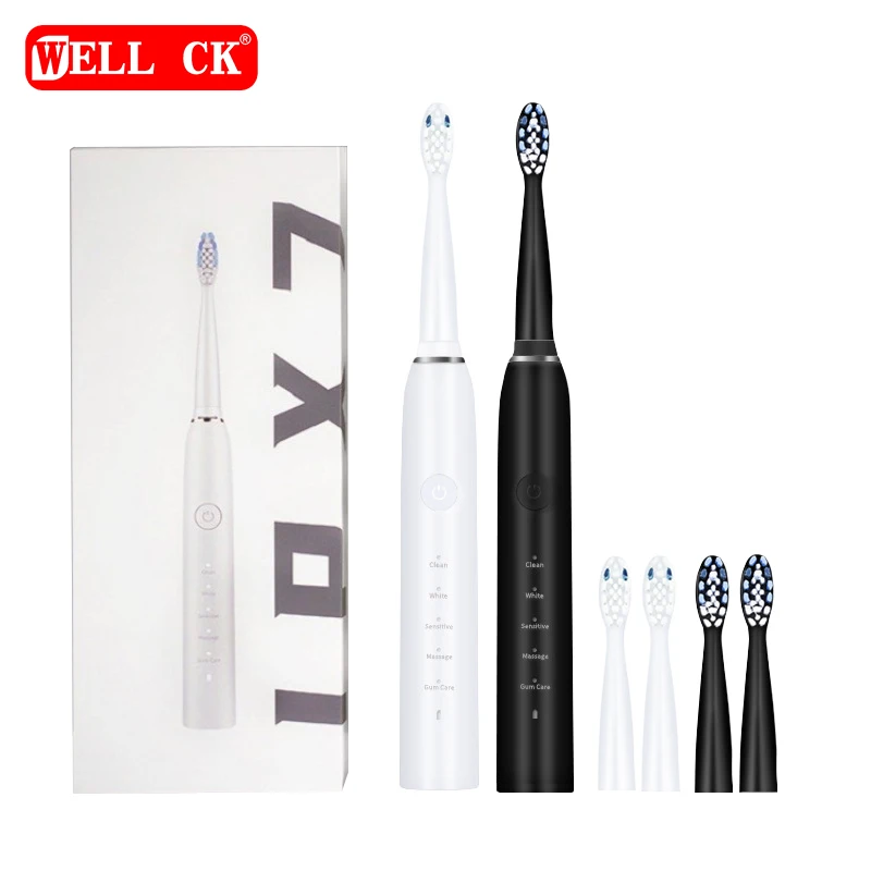 

Black White Couple USB Charging Full Body IPX7 Waterproof Multi-Mode DuPont Bristles Adult Ultrasonic Electric Toothbrush