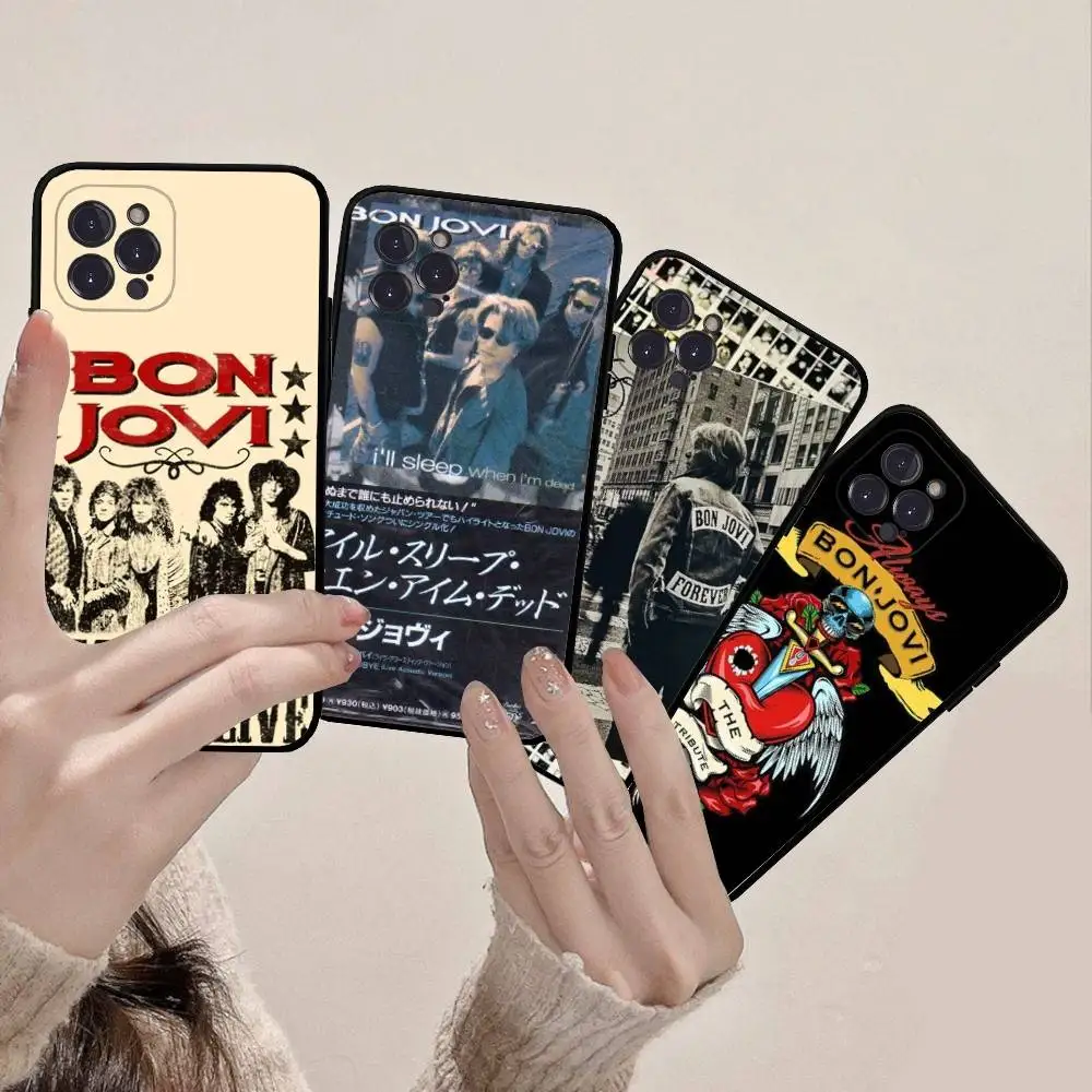 クラシックロックバンドB-Bon J-Jovi ブラック ソフトフォンケース iPhone 16 15 14 13 11 12 17 Pro Max Mini Plus対応