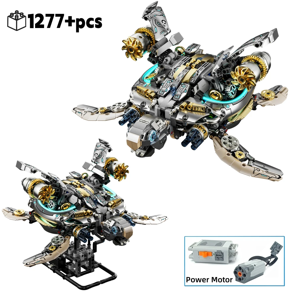 2025 MOC tortuga marina mecánica modelo bloques de construcción Motor potencia océano criaturas animales biónicos ladrillos juguetes para niños regalos