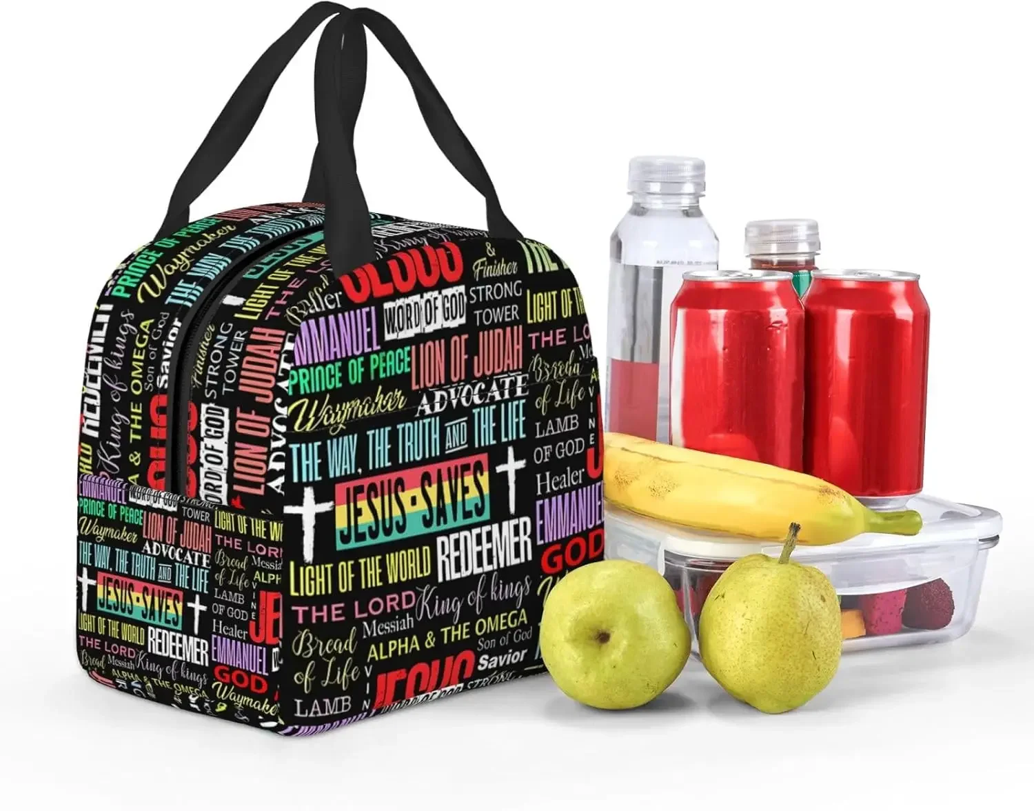 Jesus Cross Insulated Lunch Box Reusable Lunch Bag, Cooler Lunch Tote Bag for Women Men Picnic Office Work