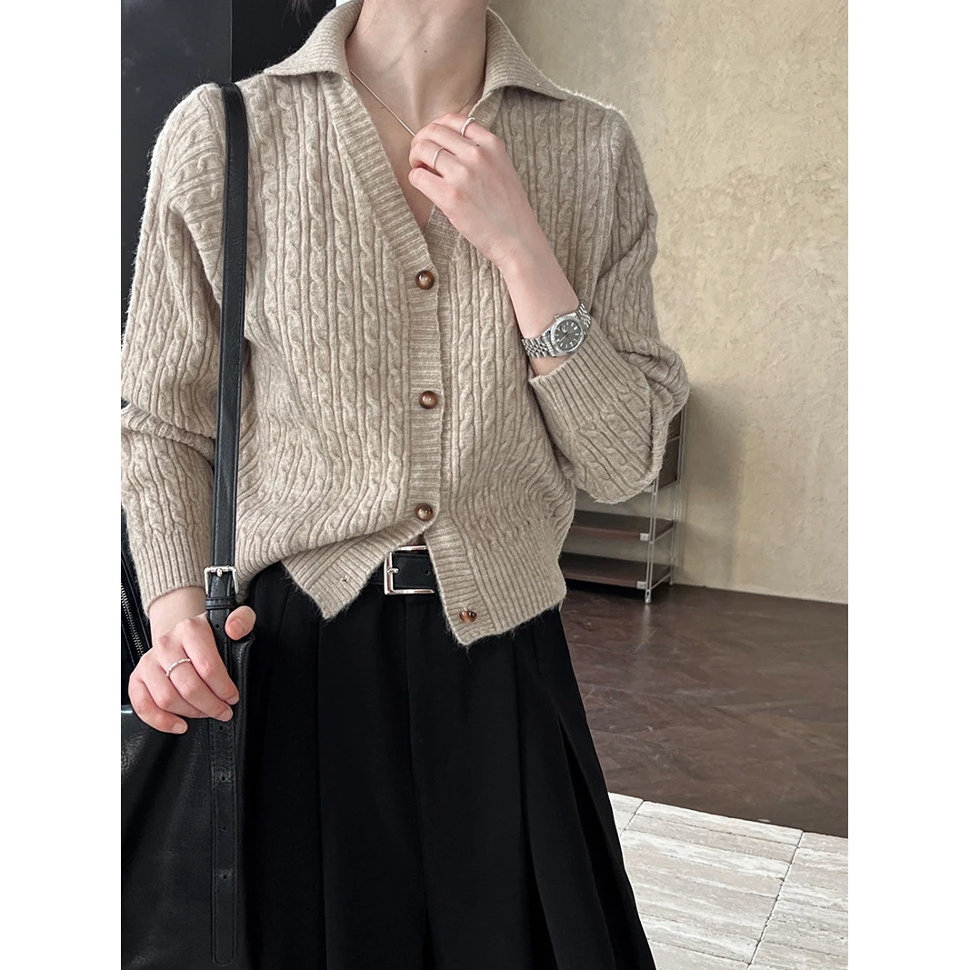 2024 New Arival Women Autumn Cardigans Coat Knitted Polo Neck V-Neck Design Slim Sweater Women Cape Clothes Tops