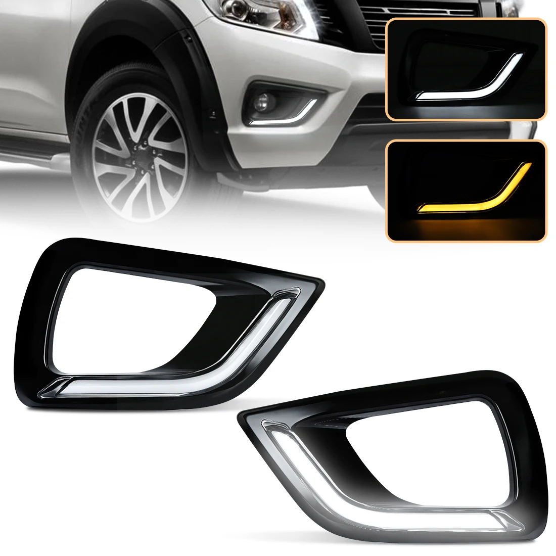 For Nissan Navara NP300 2015 2016 2017 2018 2019 Car Daytime Running Lights LED DRL Turn Signal Lamps White Yellow Daylights 12V