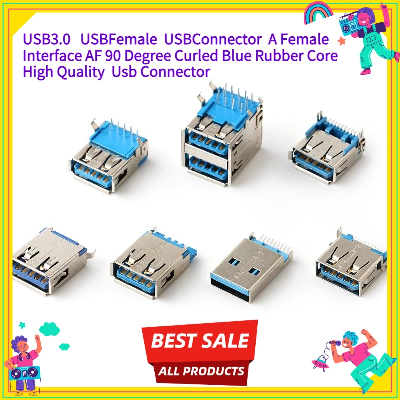 USB3.0   USBFemale  USBConnector  A Female Interface AF 90 Degree Curled Blue Rubber Core High Quality  Usb Connector