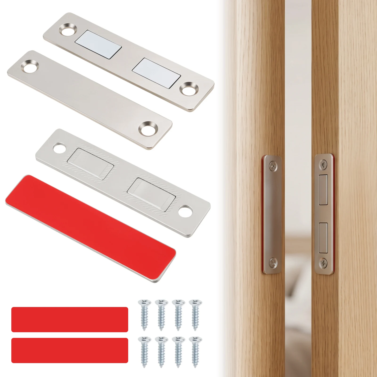 2pack Double Magnetic Door Catches for Closet/Wardrobe / Cabinets, Heavy Duty Black / Silver Drawer Magnets Strong Hold