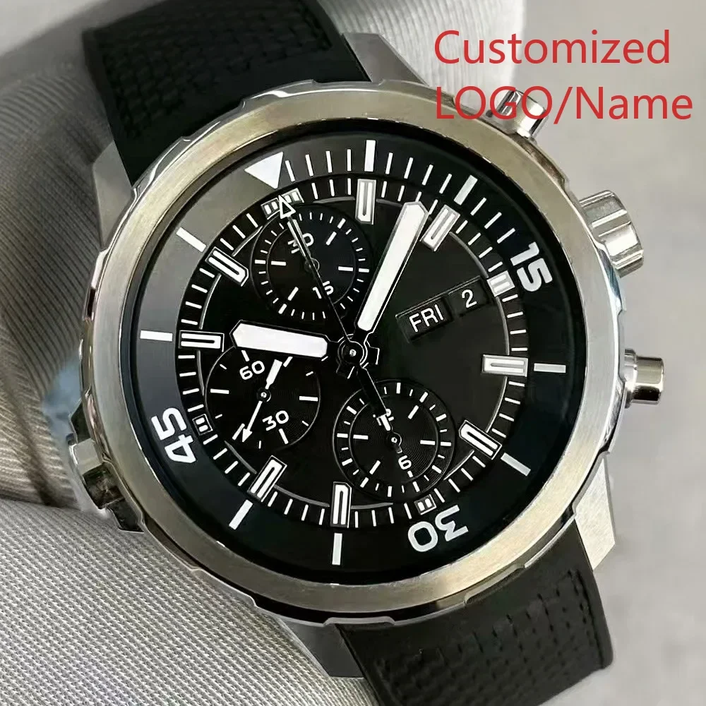 Homens quartzo cronógrafo vk63 relógio aquatimer relógios multifuncional aço inoxidável preto azul borracha branco calendário personalizado