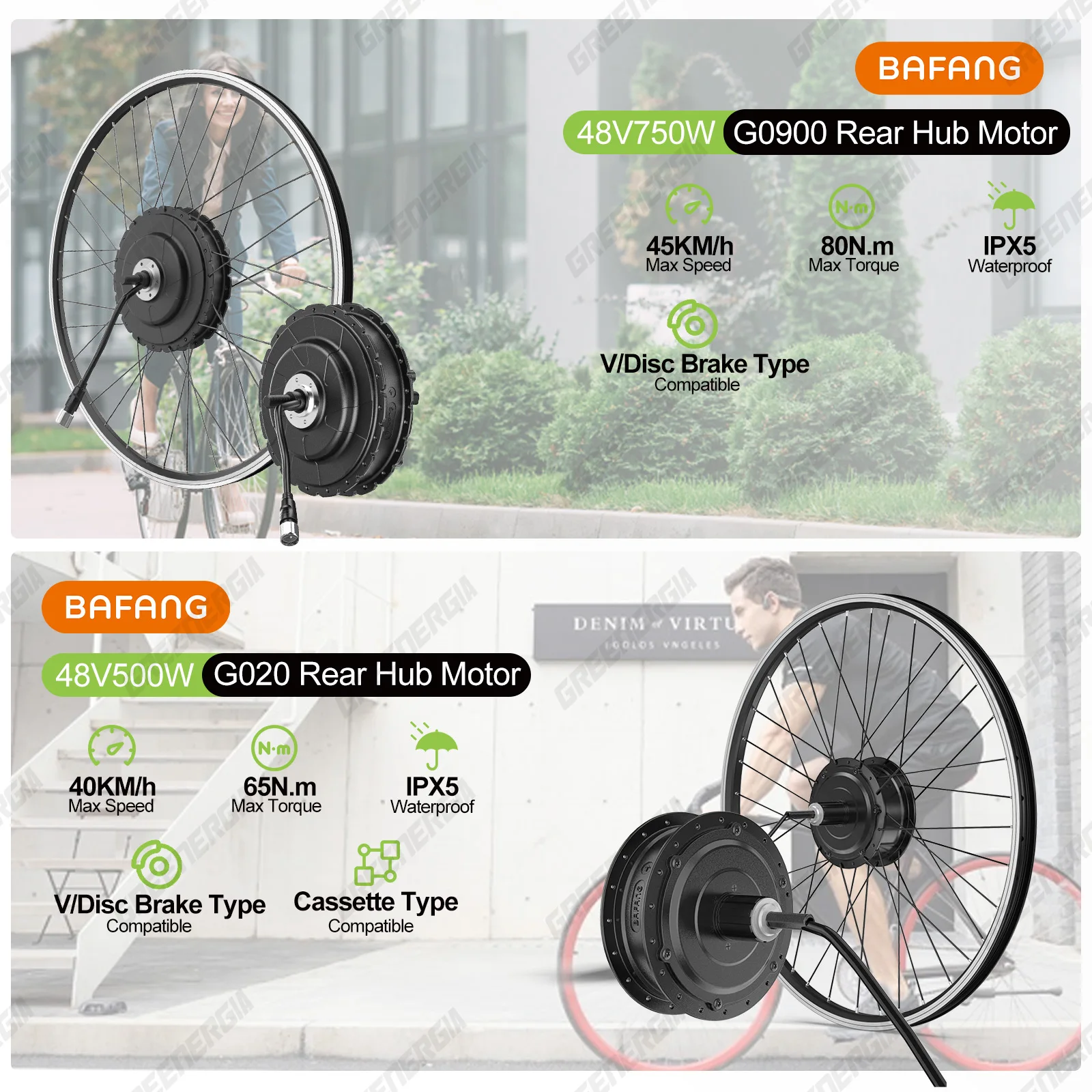 Bafang 500W EBike Kit Rear Drive Wheel Hub Motor Electric Bike Brushless Motor Bicycle Conversion Kit 20Ah 17.5Ah 13Ah Battery